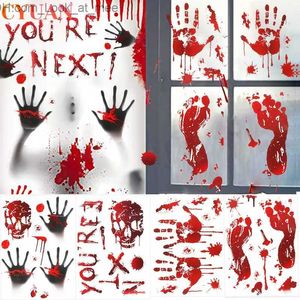 Other Event Party Supplies Halloween Decoration Bloody Handprint Window Stickers Horrible Wall Decal Floor Clings Haunted House Horror Prop Q231010