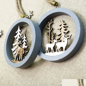 Christmas Decorations Wood Hanging Ornament Christmas Round Pendant Snowflake Embellishments Rustic Tree Decor June27 Home Garden Fest Dhbtr