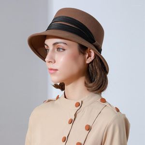 Beralar X4035 Yetişkin Balıkçı Şapkası Yün Kova Kapakları Lady Dome Top Yün Fedora Şapkaları Kadın Kemer Havzası Kapağ Cap Fascinators