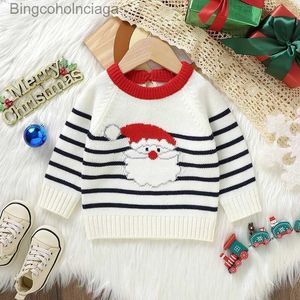 Kvinnors tröjor jul baby stickad tröja söt jultomten tryck avslappnad varma nyfödda kläder långärmad randtröjor knitkläder toppar småbarnl231010