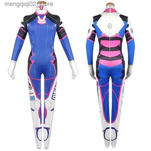 Tema Kostüm Oyunu DVA Cosplay Tulum Gelin Kadın 3D Baskı SPANDEX Cadılar Bayramı Partisi Zentai Takım Bodysuit D.Va Cos Q240307