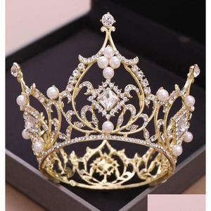 Saç klipleri barrettes saç klipleri barrettes moda lüks büyük fl daire rhinestones kraliçe prenses tiara ve taç gelin başlık dhlbf