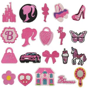 20 peças rosa arco ferro em remendos desenhos animados meninas bordado motivo aplique decorativo reparação remendo para roupas diy vestido jeans bonés