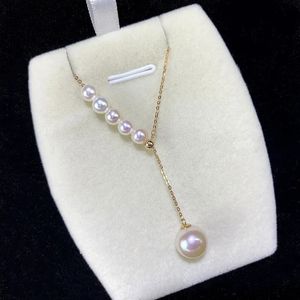 Pendant Necklaces XF800 Natural AKOYA Seawater Pearl Necklace Real 18K Gold Jewelry Pure AU750 Pendant Chain For Women Party Fine Gift D510 231010