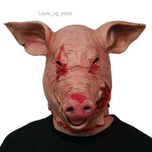 Party Masks Halloween Scary Saw Pig Head Mask Cosplay Party Horrible Bloody Animal Masks Carnival Adult Horror Costume Head Cover Latex Mask T231010