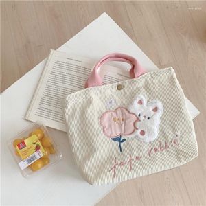 Evening Bags Corduroy Handbag Cute Embroidered Cartoon Applique Ladies Casual Phone Storage Shoulder Bag Reusable Girls Small Tote