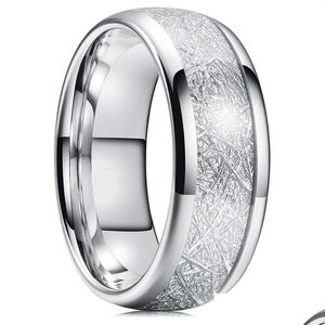 Anéis de banda 8mm tungstênio mens anel inlay meteorito sier polido casamento bandas 316l aço inoxidável tamanho 7-13184o anel de jóias dhgwr