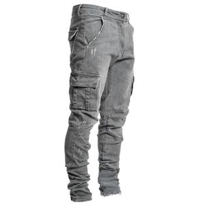 Jeans maschile impilati denim uomo moda pantaloni da tasca skinny tasca