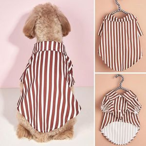 Dog Apparel Lapel Design Puppy Shirt Breathable Striped Pet T-Shirt Button Closure Dress Up Thin Short Sleeve Supplies