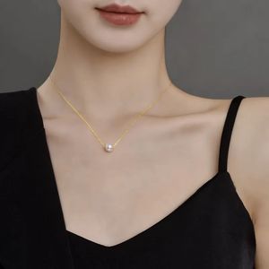 Hänge halsband naturliga sötvatten pärla hänge halsband 18k ren gul guldkedja 8-9mm vit / rosa / lila runda pärlkvinnor fina smycken 231010