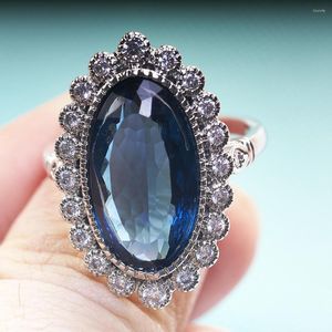 Кольца кластера Cellacity Женское кольцо из стерлингового серебра 925 пробы для очаровательной леди с сапфиром круглой формы, драгоценный камень, женский ювелирный подарок для свиданий