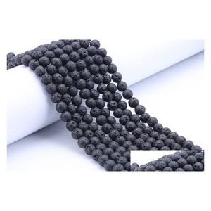 Cerâmica, Argila, Porcelana Moda DIY Acessórios Lava Rock Loose Beads Black Gem Pedra Natural para Mulheres Pulseiras Jóias Fazendo Whol Dhgxa