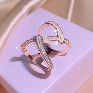 Anéis de cluster 925 prata moda branco zircão rosa ouro micro-set cadeia anel de bloqueio feminino festa de aniversário jóias presente
