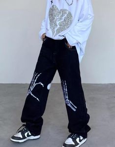 Mäns jeans 2023 Autumn and Winter Tide Brand American Bone Brodery Loose Straight Leg Street BF Trend Pants