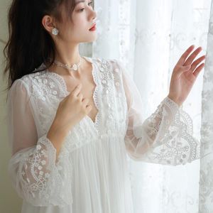 Mulheres sleepwear princesa conjuntos vestido peignoir romântico noiva robe noite malha camisola vintage vitoriano fada branco mulheres pijamas
