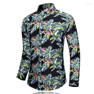 Men's Casual Shirts Autumn Spring Clothes Slim Fit Shirt Men Long Sleeves Big Size M-5XL 6XL 7XL Print Hawaiian Beach Floral For Man