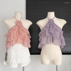 Kvinnors tankar franska chic söta camis för kvinnor, den Allsmäktige sommaren casual ärmlös 3D Flower Hault Femme Croset Crop Tank Topps Camisoles