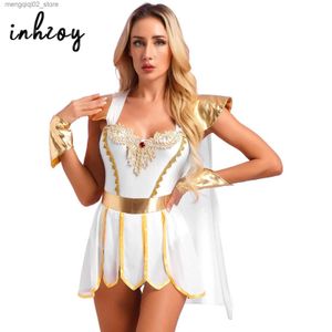 Theme Costume Womens Halloween Ancient Roman Empress Toga Come Mythology Cosplay Greek God Fancy Dress Petal Skirt Bodysuit with Wristbands Q240307