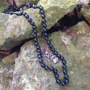 ST0262 32 inches Long Knotted Matte Black Onyx knotted Necklace Long Size Religious bead necklace designs340D