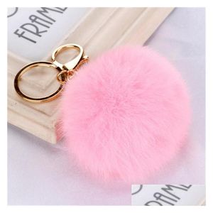 Partybevorzugung Kaninchenfell Ball Plüsch Fuzzy Schlüsselanhänger Pom Schlüsselanhänger Auto Tasche Ring Anhänger Schmuck HHA3472 Hausgarten Festliche Partybedarf Dh7Cs