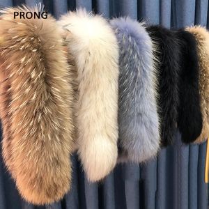 Shawls 100% Real Fur Collar Luxury Warm Natural Raccoon Fur Scarf Women Genuine Fur Collar Scarves Large Fur Shawl Male Jacket Coat 231010