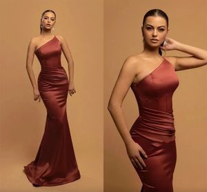 Evening Dresses One-Shoulder Prom Party Gown Formal Custom New Zipper Lace Up Plus Size Mermaid Satin Pleat Long Sleeve