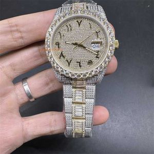 Lüks Elmas İzle Rolleri Son Erkekler Buzlu Swarovski Prong Seti Çember Bi-Gold Case Numaralar Tam Yan Baget Strap 2824 Otomatik Hareket Cy