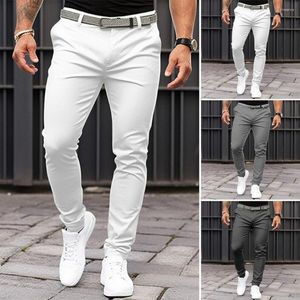 Calças masculinas cor sólida terno longo fino ajuste calças de escritório de negócios com bolsos inclinados zíper costura fina workwear para um