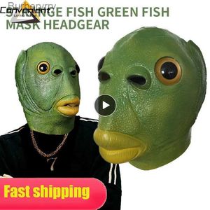 Kostymtillbehör konstigt grön fiskmask latex grön fisk huvudbonad party skräck spoof rolig mask cosplay masker vuxna halloween evenemang cosplay propsl231010