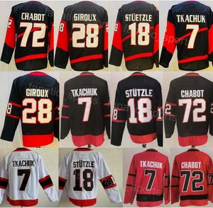 Buz hokeyi ters retro 72 Thomas Chabot Jersey Man 18 Tim Stutzle 28 Claude Giroux 7 Brady Tkachuk Nefes Nefes Alabilir Takım Renk Siyah Kırmızı Beyaz Spor Hayranları için