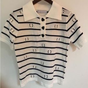 2023 Ny modedesigner High-End Women Polo Shirt i 3 färger Kvinnor T Shirt Lapel Heart-knappen andningsbar Mesh genomskinlig 0028