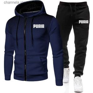 Fatos de treino masculino 2023 novo inverno roupas masculinas conjuntos de impressão hoodie conjunto velo zíper moletom casual esporte moletom masculino treino t231011