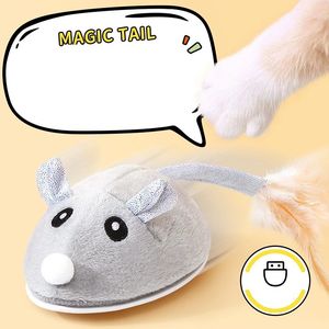 Cat Toys Interactive Mouse Toy for Cats USB Charging Moving Rat with Feather Toys Play-Catch Training Toy for Indoor Kittens Pets Supply 231011