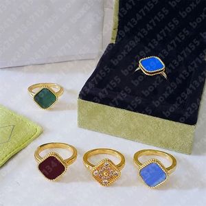 Hochwertige Designer-Ringe, 4 vierblättrige Kleeblatt-Ringe, modische Damen-Ringe, Perlmutt-Ringe, Größe 5-9291J