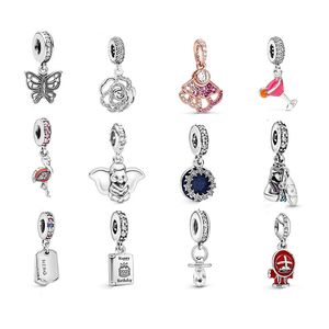 NEUER Designer-Charm aus 925er Sterlingsilber, Papagei, Cocktailglas, Rosenform, roter Flamingo, Perlen zum Selbermachen, passend für Pandora-Armbänder für Damen, Schmuck, modisches, elegantes Geschenk mit Box