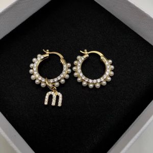 Wholesale Luxury Women Designer Pearl Earrings Fashion Brand MI U Crystal Rhinestone Earring Wedding Party Jewerlry Gift