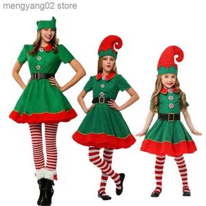 Tema traje adulto crianças família natal vem mulheres homens papai noel natal festa de ano novo cosplay roupas meninos meninas verde elf fantasia vestido t231011