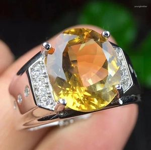 Anéis de cluster por jóias homens anel natural citrino real 925 prata esterlina 4.5ct gemstone fino s8041308