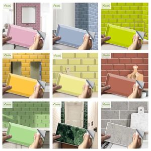 Adesivos de parede 92754pcs rosa amarelo verde tijolo telha para cozinha banheiro papel de parede impermeável casca vara diy adesivo casa deco 231010