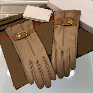 Designer Women Men Winter Fingers Leather Touch Screen Cycling Warm Insulated Sheepskin Fingertip Gloves