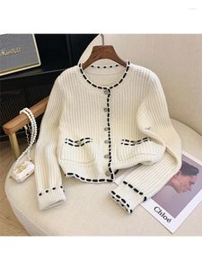 Women's Knits White Cardigan Knitted Sweater 90s Aesthetic Korean Y2k Vintage Long Sleeve Jumper Top Autumn 2000s Clothes 2023