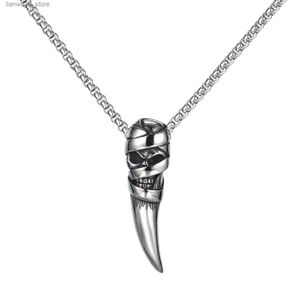 Other Fashion Accessories Halloween Skull Wolf Tooth Men Pendant Necklace Punk Stainless Steel Hip Hop Neck Jewelry Statement Q231011