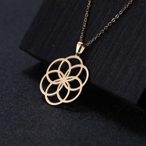 Anhänger Halsketten Dawapara Mode Edelstahl Schmuck Halskette Für Frauen Pflanze Blume Des Lebens Hohl Cut Off265u