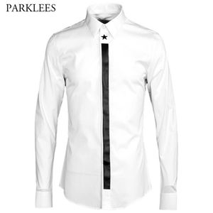 Camisa masculina estrela impressa camisa masculina casual turn-down colarinho masculino manga longa magro vestido camisas169d
