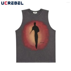 Men's Tank Tops Loose Distressed Sleeveless Mens Summer Casual Crew Neck Streetwear Print Cotton Top