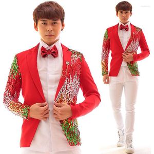 Ternos masculinos homens projetos homme terno trajes de palco para cantores multicolorido lantejoulas blazer roupas de dança jaqueta vestido punk vermelho