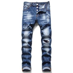 Jeans slim fit strappati da uomo Pantaloni skinny da moto sfilacciati lavati e gamba dritta Pantaloni da motociclista elasticizzati Hip Hop265D