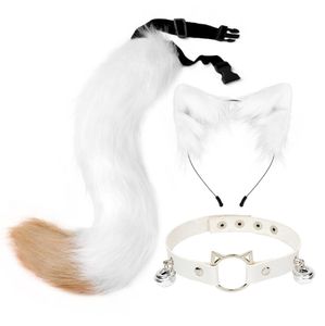 Europa e Stati Uniti Cosplay Simulazione fatta a mano Peluche Orecchie di volpe Fascia per capelli Coda di volpe Set Plus Personalità Collare punk 3 pezzi / set