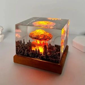 Decorative Objects Figurines Nuclear Explosion Bomb Mushroom Cloud Lamp Flameless For Courtyard Living Room Decor 3D Night Light Rechargeable 231011