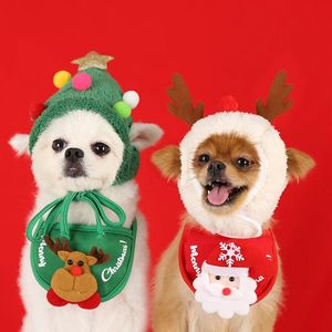 Hundklädhatt för hundar Vinter varma ränder stickad hatt halsduk Krage Valp Teddy Costume Christmas Clothes Santa Costumes 231010